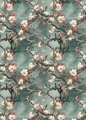 Binnenrolgordijn voor raam bloemen aan de boom