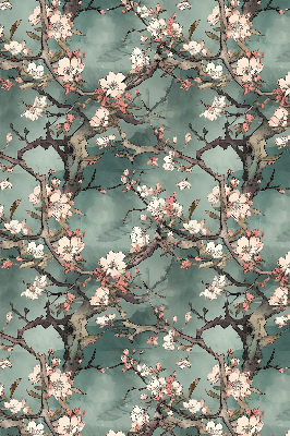 Binnenrolgordijn voor raam bloemen aan de boom