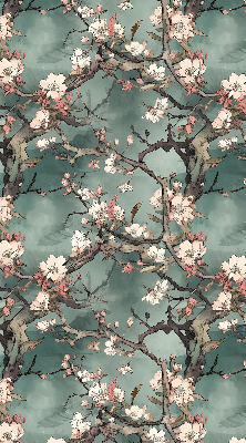 Binnenrolgordijn voor raam bloemen aan de boom