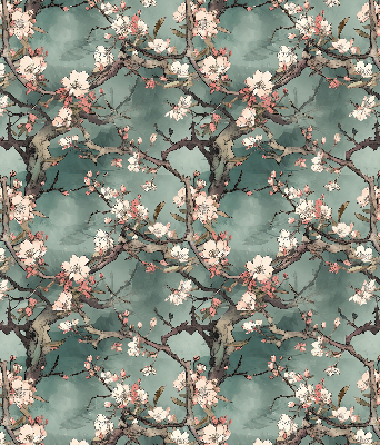 Binnenrolgordijn voor raam bloemen aan de boom