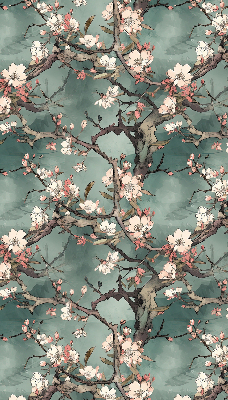 Binnenrolgordijn voor raam bloemen aan de boom