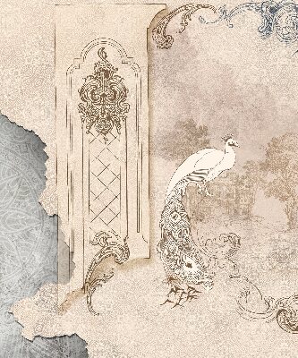 Binnenrolgordijn voor raam met vintage vogelprint