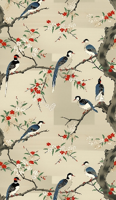 Binnenrolgordijn voor raam met vogels in een boom