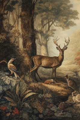Binnenrolgordijn voor raam met dieren in het bos
