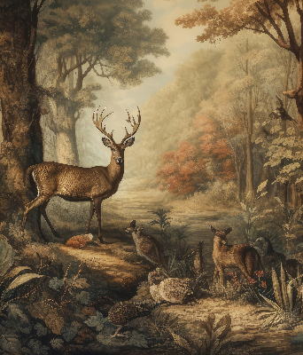 Binnenrolgordijn voor raam met dieren in het bos
