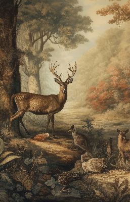 Binnenrolgordijn voor raam met dieren in het bos