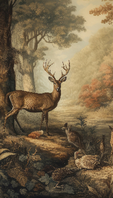 Binnenrolgordijn voor raam met dieren in het bos
