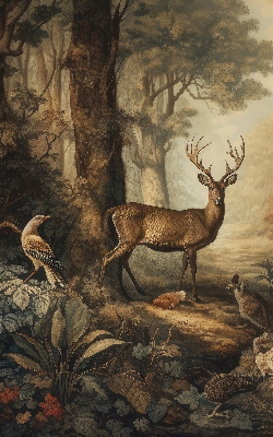Binnenrolgordijn voor raam met dieren in het bos