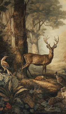Binnenrolgordijn voor raam met dieren in het bos