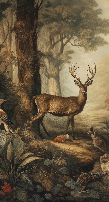 Binnenrolgordijn voor raam met dieren in het bos