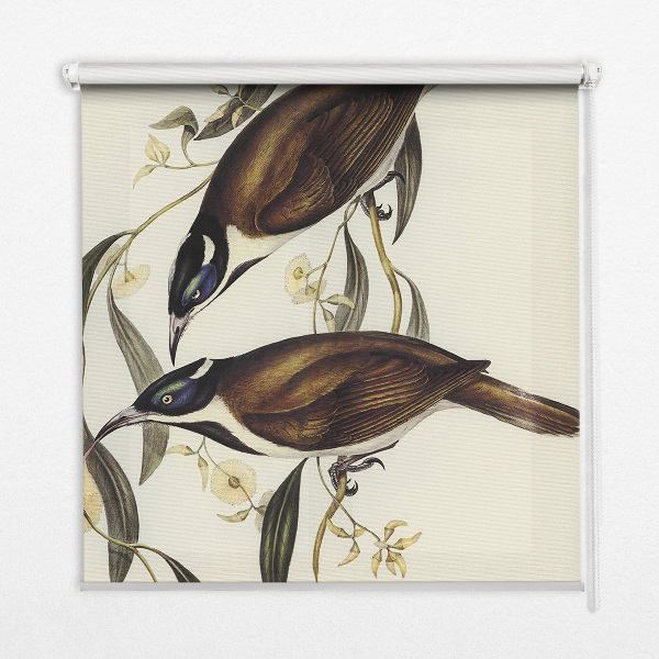 Binnengordijn met vogels in een boom