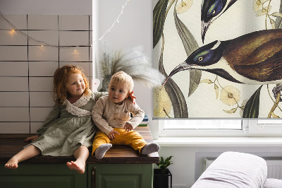 Binnengordijn met vogels in een boom