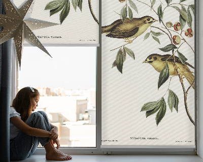 Rolgordijn voor raam met vogels in een boom
