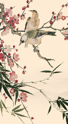 Rolgordijn voor raam met kersenbloesem en vogelprint
