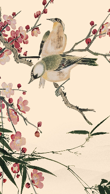 Rolgordijn voor raam met kersenbloesem en vogelprint