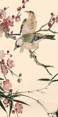 Rolgordijn voor raam met kersenbloesem en vogelprint