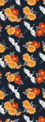 Binnenrolgordijn voor raam met bloemen en kraanvogels