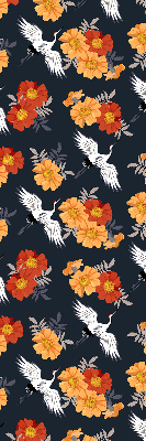 Binnenrolgordijn voor raam met bloemen en kraanvogels