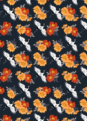 Binnenrolgordijn voor raam met bloemen en kraanvogels