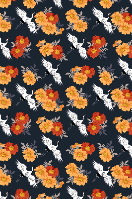 Binnenrolgordijn voor raam met bloemen en kraanvogels