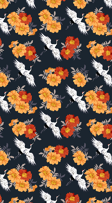 Binnenrolgordijn voor raam met bloemen en kraanvogels