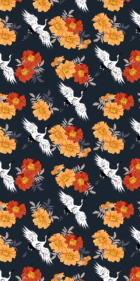 Binnenrolgordijn voor raam met bloemen en kraanvogels