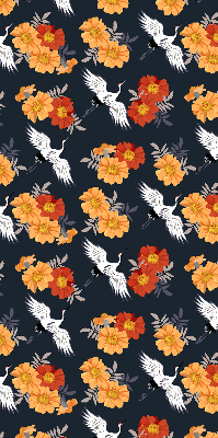 Binnenrolgordijn voor raam met bloemen en kraanvogels