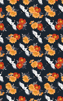 Binnenrolgordijn voor raam met bloemen en kraanvogels