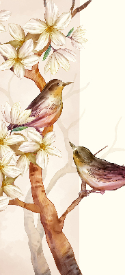 Rolgordijn voor raam met vogels in een boom met bloemen