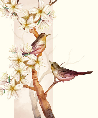 Rolgordijn voor raam met vogels in een boom met bloemen
