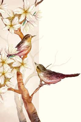 Rolgordijn voor raam met vogels in een boom met bloemen