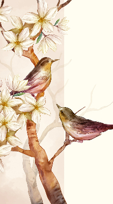 Rolgordijn voor raam met vogels in een boom met bloemen