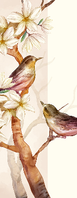 Rolgordijn voor raam met vogels in een boom met bloemen