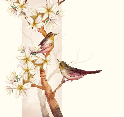 Rolgordijn voor raam met vogels in een boom met bloemen