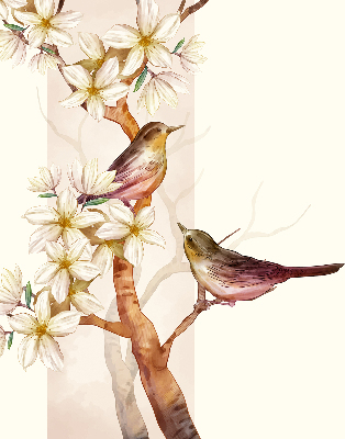 Rolgordijn voor raam met vogels in een boom met bloemen