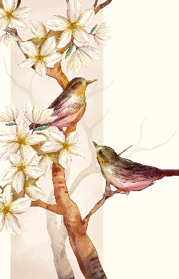 Rolgordijn voor raam met vogels in een boom met bloemen