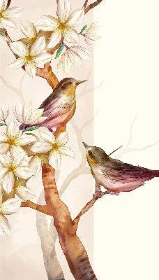 Rolgordijn voor raam met vogels in een boom met bloemen