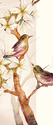 Rolgordijn voor raam met vogels in een boom met bloemen