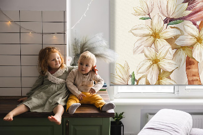Rolgordijn voor raam met vogels in een boom met bloemen
