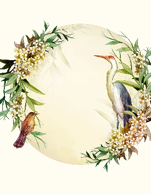 Binnengordijn met een kraanvogel in een cirkel van groen