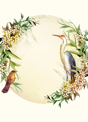 Binnengordijn met een kraanvogel in een cirkel van groen