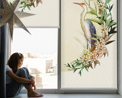 Binnengordijn met een kraanvogel in een cirkel van groen