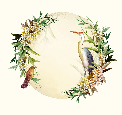 Binnengordijn met een kraanvogel in een cirkel van groen