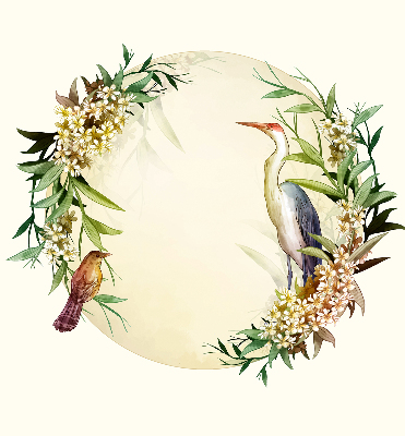 Binnengordijn met een kraanvogel in een cirkel van groen