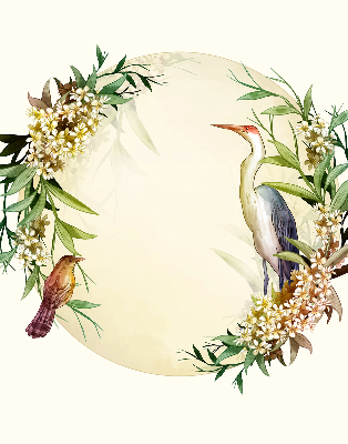 Binnengordijn met een kraanvogel in een cirkel van groen