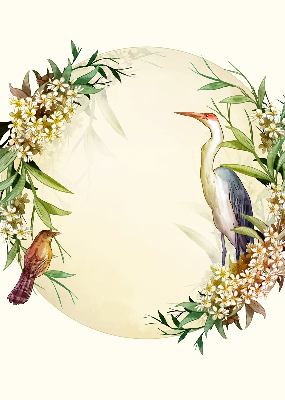 Binnengordijn met een kraanvogel in een cirkel van groen