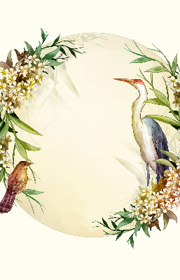 Binnengordijn met een kraanvogel in een cirkel van groen