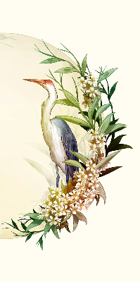 Binnengordijn met een kraanvogel in een cirkel van groen