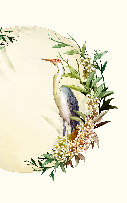 Binnengordijn met een kraanvogel in een cirkel van groen
