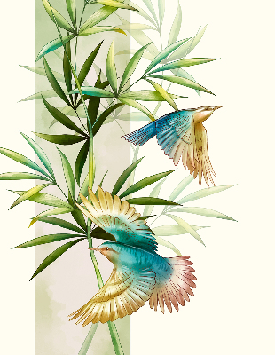 Binnenrolgordijn voor raam met vogels in de bladeren